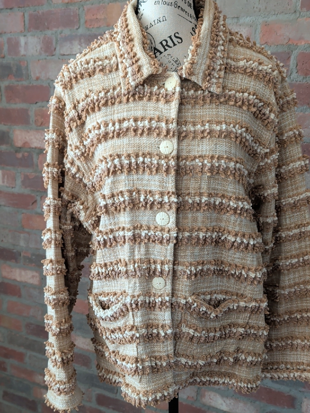 Women’s Textured Bouclé Jacket - Cream & Tan